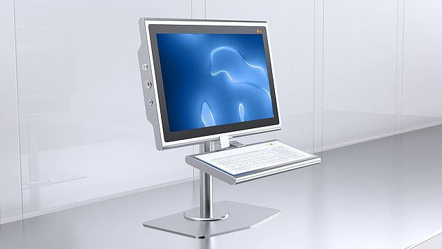 Solutions de bureau | pied en acier inoxydable Solutions de bureau sur le poste de travail - pied en acier inoxydable