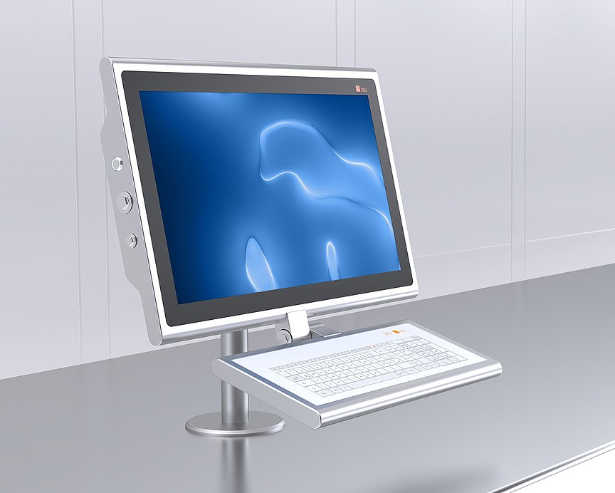 HMI-System mit Tastatur auf Tisch montiert
