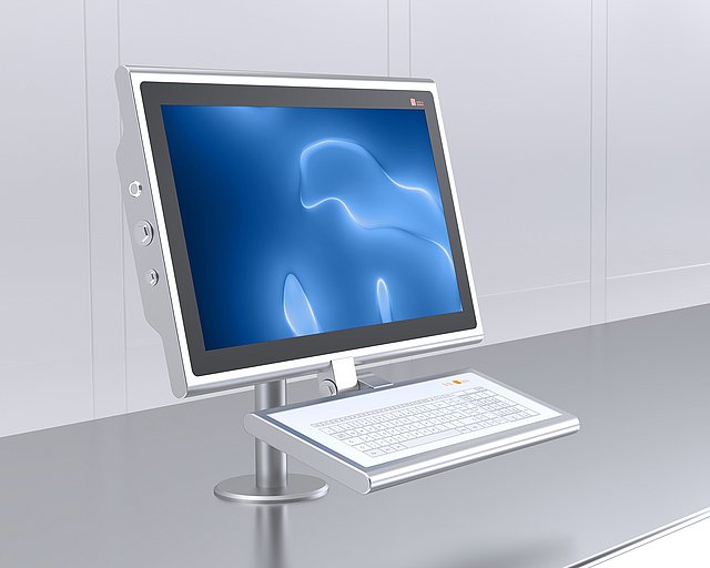 HMI-System | Tischmontage mittels Edelstahlrohr  Tischmontage mittels Edelstahlrohr für HMI-Systeme